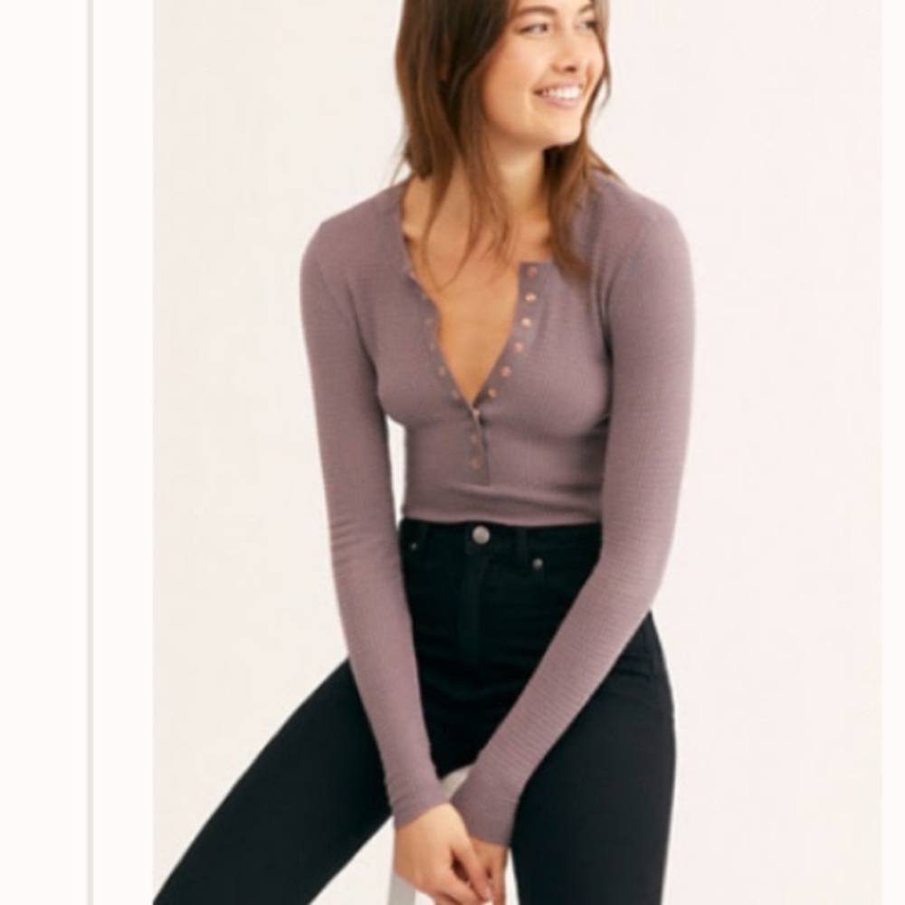 Free People One of the Girls Henley in Enchanted Moon (Purple)